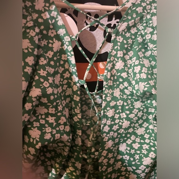 Asos Womens Puff Short Sleeve Tie Up Back Tiered Mini Dress 14 - Picture 4 of 5